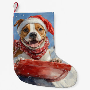 Meia De Natal Pequena American Staffordshire no Trenó de Natal