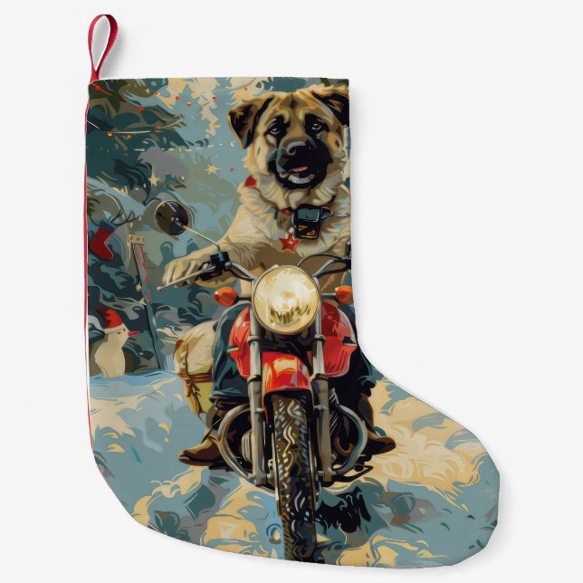 Meia De Natal Pequena Anatolian Shepherd Dog Riding Christmas (Frente)