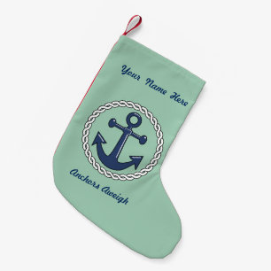 Meia De Natal Pequena Âncoras Aweigh no verde personalizado