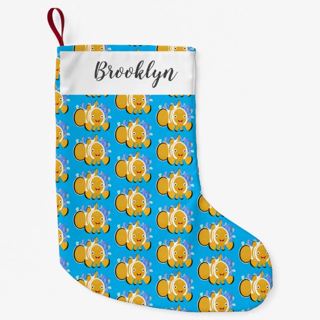 Meia De Natal Pequena Animação de marisco feliz e bonito (Frente)