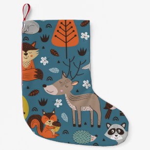 Meia De Natal Pequena Animais florestais, azul, estilo escandinavo