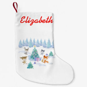 Meia De Natal Pequena Animais Florestais Dançando Ao Redor Da Árvore De 