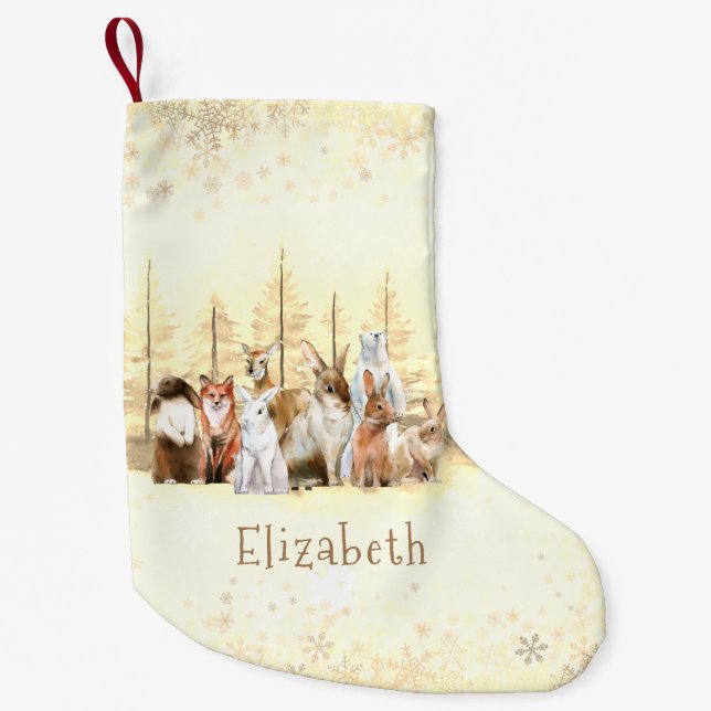 Meia De Natal Pequena Animais Selvagens de Natal Castanho Aquarela Perso (Frente)