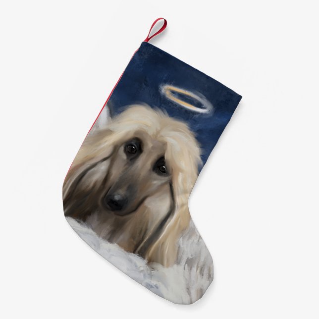 Meia De Natal Pequena Anjo do Afghan Hound (Frente (Pendurada))