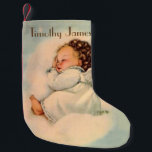 Meia De Natal Pequena Anjo do bebê do vintage que dorme nas nuvens<br><div class="desc">Personalize esta meia bonita de um anjo do bebê que dorme nas nuvens.</div>