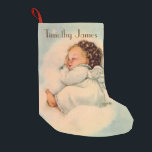 Meia De Natal Pequena Anjo do bebê do vintage que dorme nas nuvens<br><div class="desc">Personalize esta meia bonita de um anjo do bebê que dorme nas nuvens.</div>