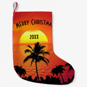 Meia De Natal Pequena Ano de Saudação de Palma Tropical de Red Sun
