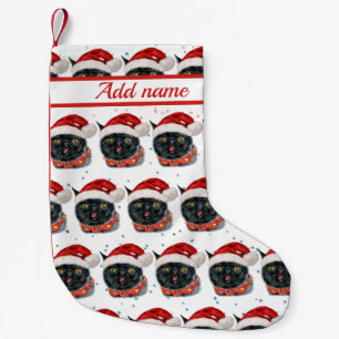 Meia De Natal Pequena Aquarela de Gato Preto Natal Divertido
