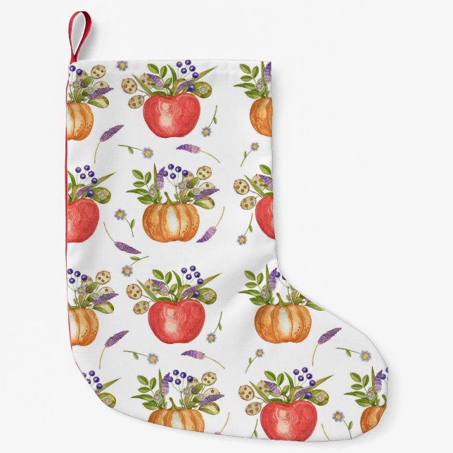 Meia De Natal Pequena Aquarela De Outono, Composição Invisível. (Frente)