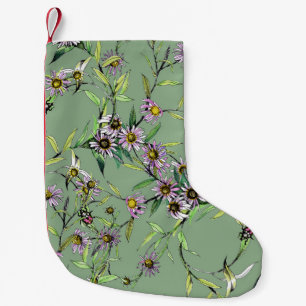 Meia De Natal Pequena Aquarela Floral: Padrão Verde Sem Olho