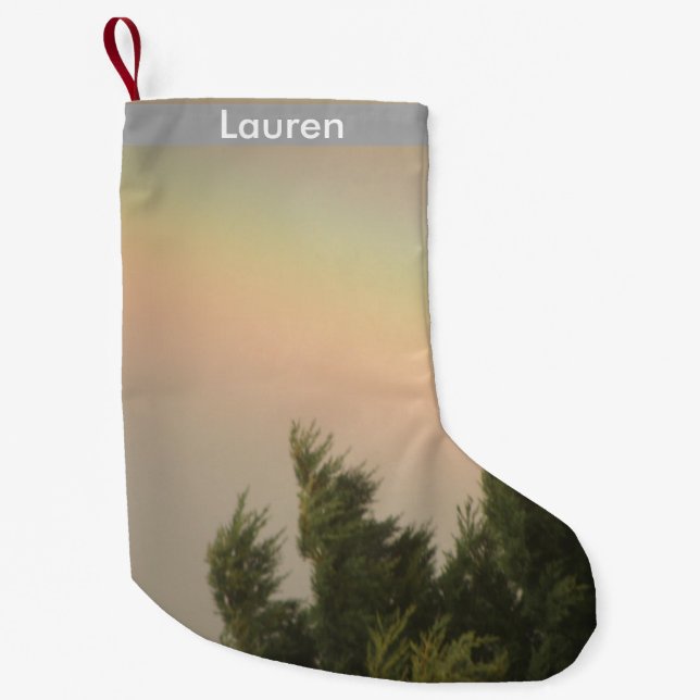 Meia De Natal Pequena Arco-Íris e Árvores - Estoque Personalizado (Frente)