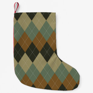 Meia De Natal Pequena Argyle Autumn: Chic Rhombus Castanho-Verde