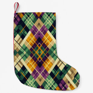 Meia De Natal Pequena Argyle Mardi Gras verde-roxo amarelo