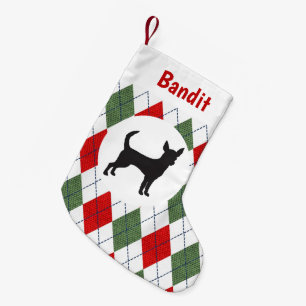 Meia De Natal Pequena Argyle vermelho e verde da chihuahua personalizada