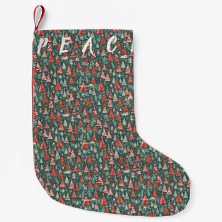 Meia De Natal Pequena Armazenamento de Padrão de Árvore de Natal de Paz
