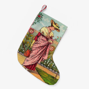 Meia De Natal Pequena Arte Antigo Jardim Crescer Flor Mulher