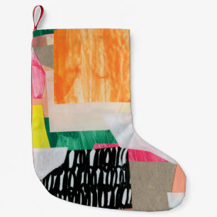 Meia De Natal Pequena Arte de colagem moderna. Mídia mista na canvas. C