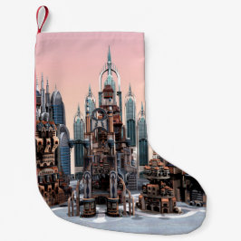 Meia De Natal Pequena Arte de Paisagem Urbana Futurista Pastel Fantasia