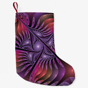 Meia De Natal Pequena Arte Fractal Abstrato Roxa Colorida Fantasia