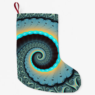 Meia De Natal Pequena Arte Fractal Espiral Azul Turquesa Laranja Abstrat