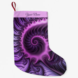 Meia De Natal Pequena Arte fractal espiral roxo rosa abstrato nome