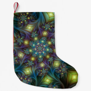Meia De Natal Pequena Arte Fractal Roxa Roxa Abstrato brilhante iluminad