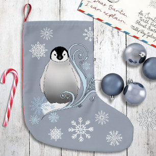 Meia De Natal Pequena Arte Nova de Pinguim de Inverno Caprichoso Flocos