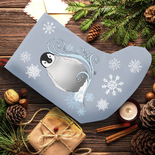 Meia De Natal Pequena Arte Nova de Pinguim de Inverno Caprichoso Flocos
