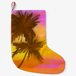 Meia De Natal Pequena Árvore de coco, tema de verão tropical.