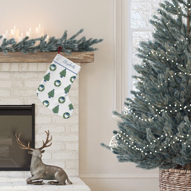 Meia De Natal Pequena Árvore de Natal da Chinoiserie e Terra (Chinoiserie Christmas Tree Stocking)