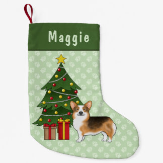 Meia De Natal Pequena Árvore de Natal do Corgi Galês Pembroke Cabeça Ver