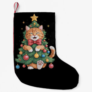 Meia De Natal Pequena Árvore De Natal Do Gato Laranja Gengibre Natal Fof