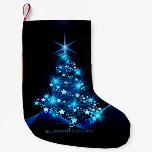 Meia De Natal Pequena árvore de Natal estilizada SlipperyJoe azul brilha
