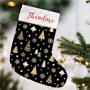 Meia De Natal Pequena Árvore de Natal Festiva Nome Personalizado Preto