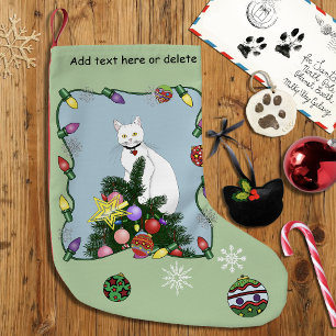 Meia De Natal Pequena Árvore de Natal Gato Branco Engraçado