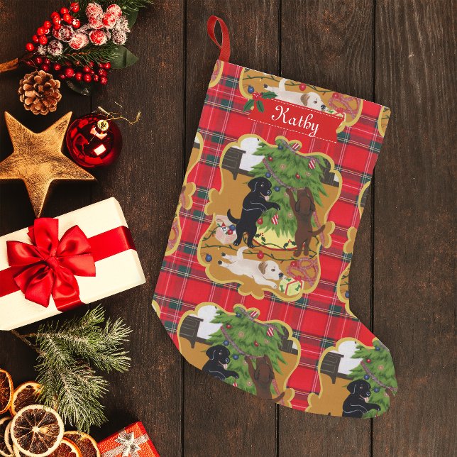 Meia De Natal Pequena Árvore de Natal Labrador Retriever (Personalized Christmas Tree Labradors Design Christmas Stocking for Labrador Owners.)