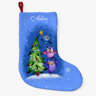 Meia De Natal Pequena Árvore de Natal personalizada das corujas
