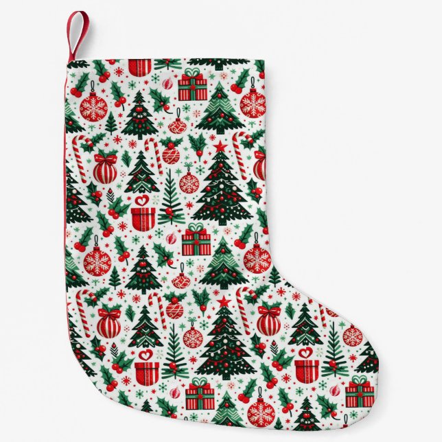 Meia De Natal Pequena Árvore de Natal, presentes, bengala doce (Frente)