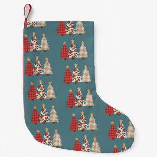 Meia De Natal Pequena Árvore de Natal Remendo Vintage Xadrez Vermelho Fe