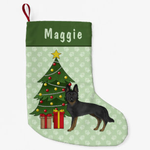 Meia De Natal Pequena Árvore de Natal Verde do Cão German shepherd Bi-Bl