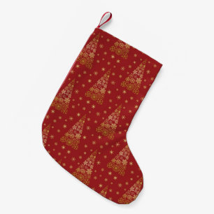Meia De Natal Pequena Árvore Elegante Vermelha e Dourada