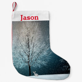 Meia De Natal Pequena Árvore gelada à noite