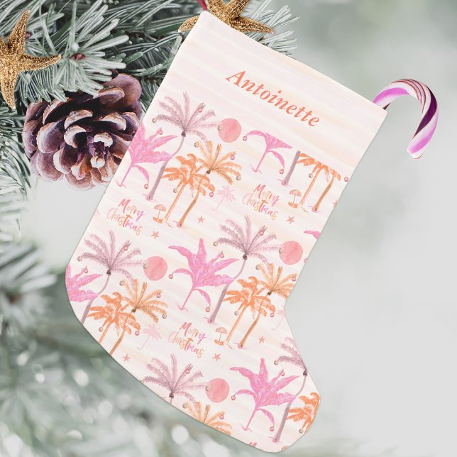Meia De Natal Pequena Árvore Tropical Palm Feliz Natal Personalizado (Criador carregado)