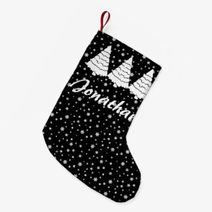 Meia De Natal Pequena Árvores brancas no preto