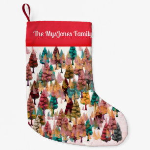 Meia De Natal Pequena Árvores de Cores Retro-Minimalistas Personalizadas