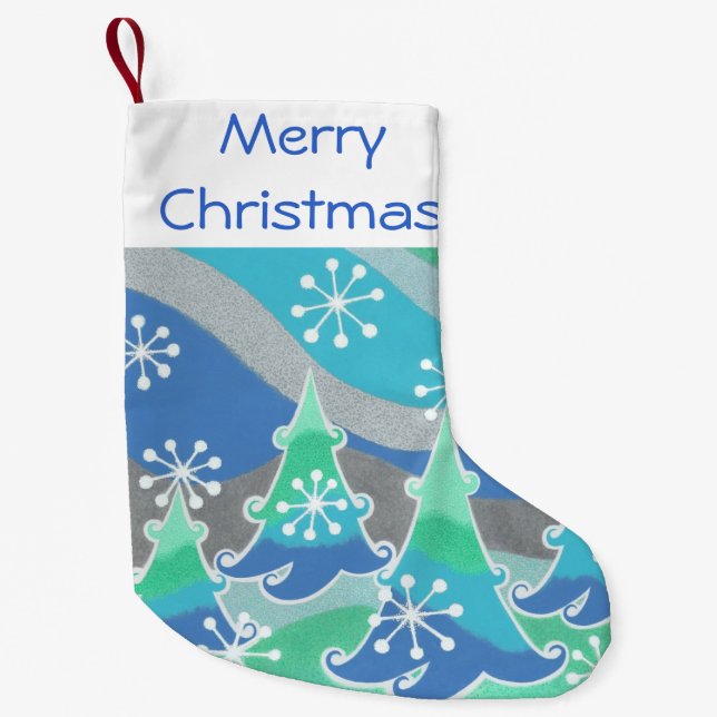 Meia De Natal Pequena Árvores de inverno - Boas estocadas de Natal (Frente)