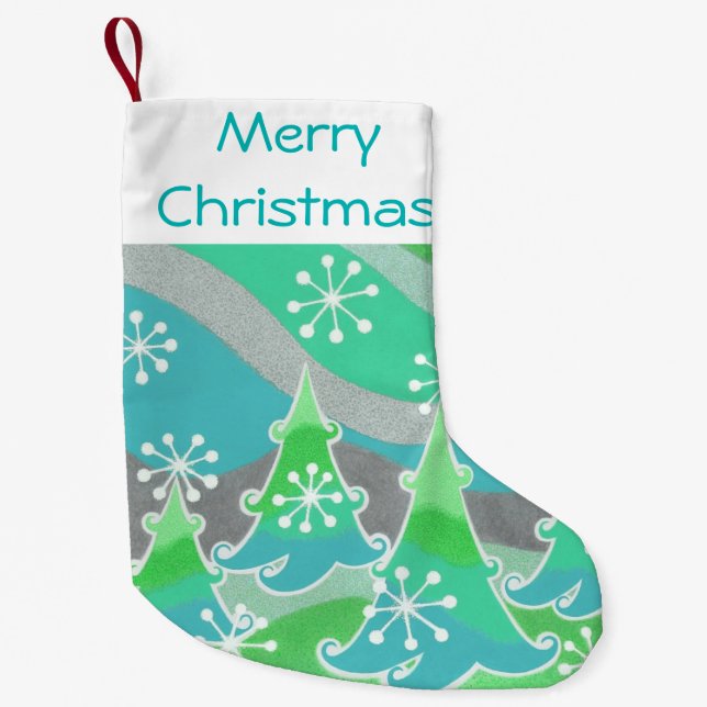 Meia De Natal Pequena Árvores de inverno Pestanejamento de Natal Verde (Frente)