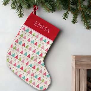 Meia De Natal Pequena Árvores de Natal em Tecido Personalizadas – Linho