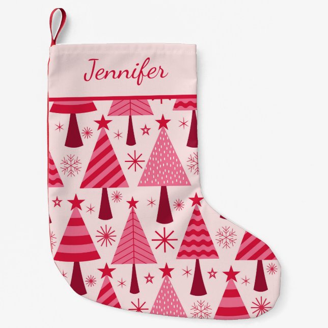 Meia De Natal Pequena Árvores de Natal Mínimas, Rosa e Vermelho, Persona (Frente)