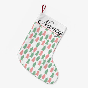 Meia De Natal Pequena Árvores de Natal Modernas Rosa Verde